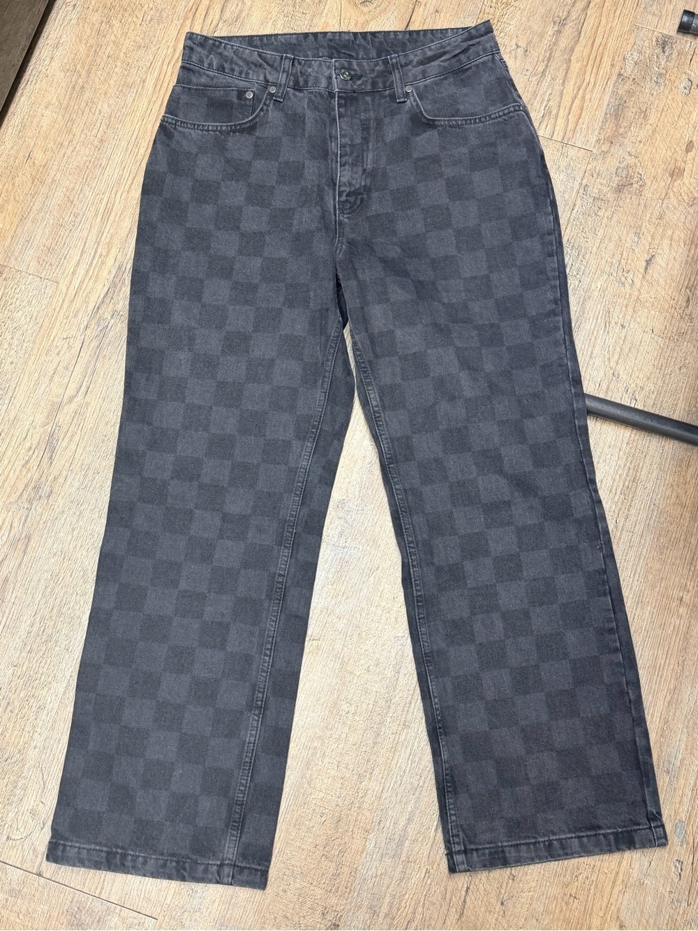 The Ragged Priest women’s Black Checkered relaxed fit Straight-Leg Jeans size 30